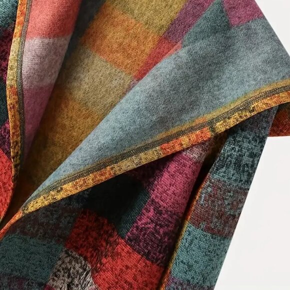 Retro Plaid Print Hooded Overlay Coat - Picture 4 of 4